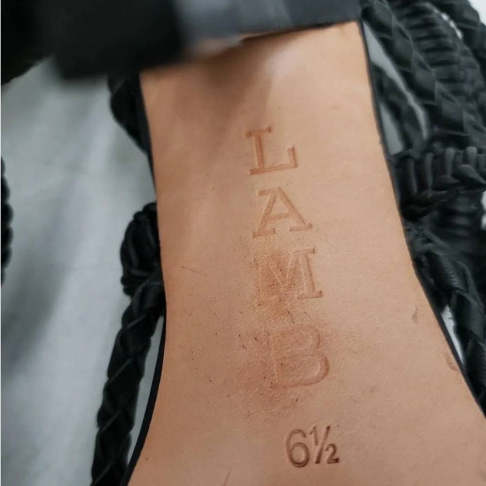 L.A.M.B., size 6.5, Black Woven Strappy Heels - Picture 4 of 8